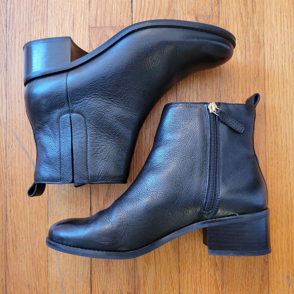 Cole Haan 7.5 Black Leather Ankle Boots Booties ADDIE Pull‎ Tab Goring